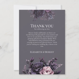 Gothic Plum Floral Wedding Thank You Card