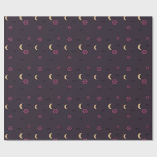 Gothic Plum Rose and Bat Pattern Wrapping Paper