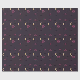 Gothic Plum Rose and Bat Pattern Wrapping Paper