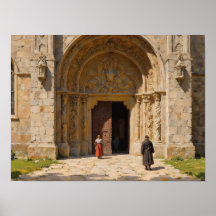 Gothic Portal Figures Impressionist Oil Painting