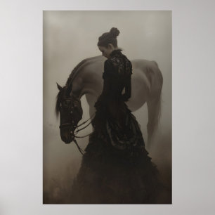 Gothic Princess and Horse Printable Painting, Dark Poster