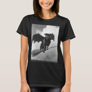Gothic Pug With Bat Wings Witch Broom Spooky T-Shirt