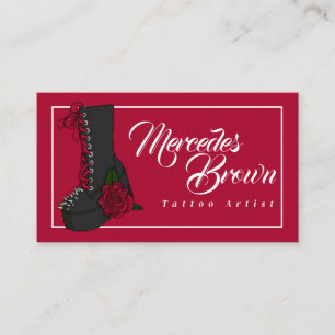 Gothic Punk Boot Rose Red Tattoo Artist Business Card