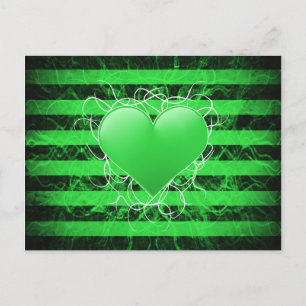 Gothic punk emo green heart with black stripes postcard
