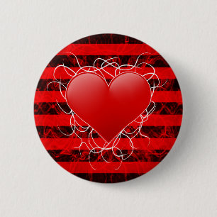 Gothic punk emo red heart with black stripes 6 cm round badge