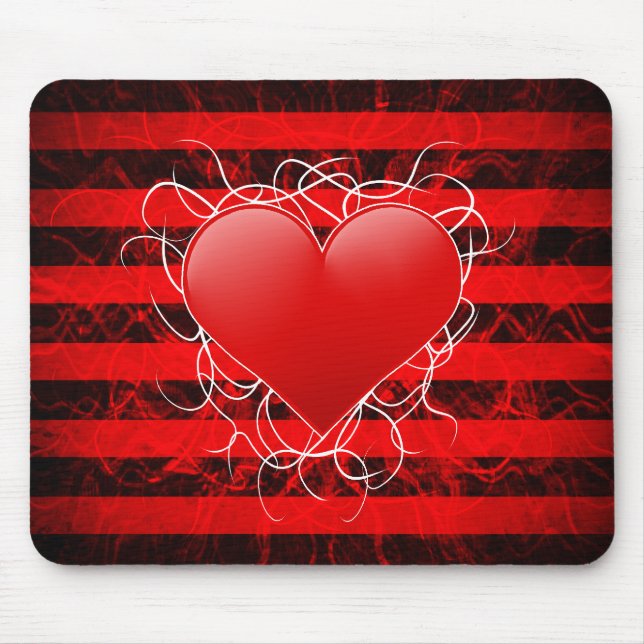 Gothic punk emo red heart with black stripes mouse pad (Front)