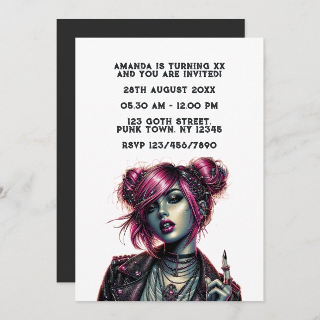Gothic Punk Girl Birthday Party Invitation (Front/Back)