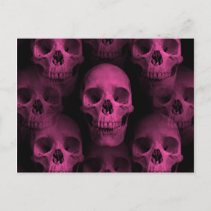 Gothic punk girly hot pink cute skull postcard
