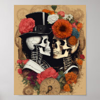 Gothic Punk Rock'n'Roll Skulls in Love Wall Art