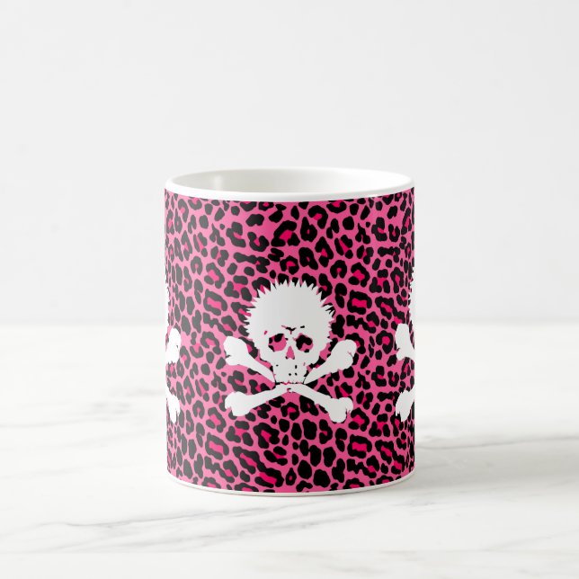Gothic Punk Skull with Pink Leopard Print Coffee Mug (Center)
