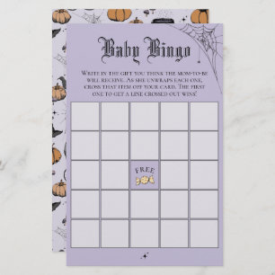 Gothic Purple Baby Bingo Baby Shower Game