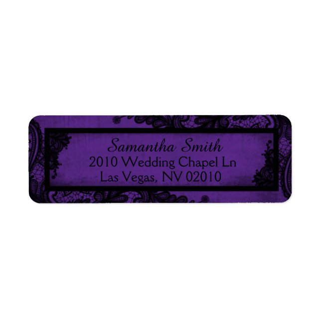 Gothic Purple Black Lace Grunge Wedding Labels (Front)