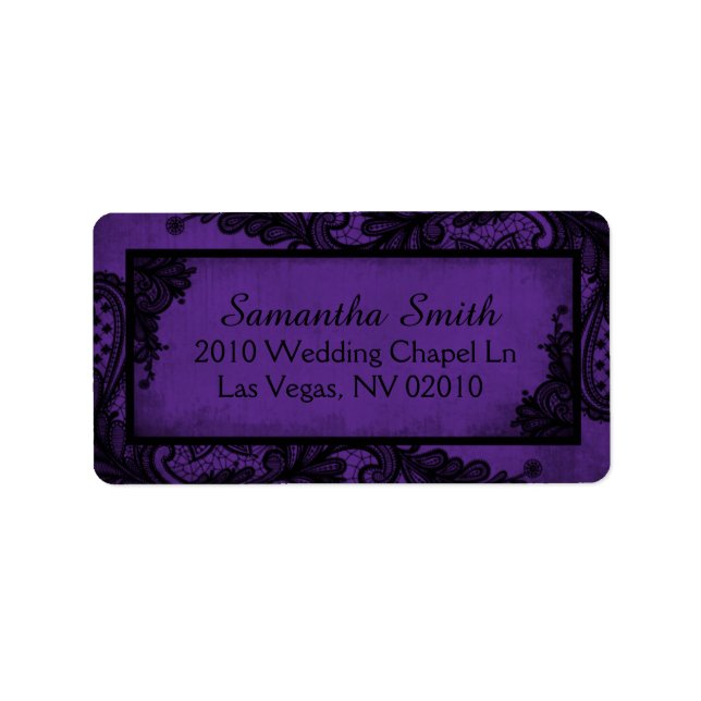 Gothic Purple Black Lace Grunge Wedding Labels (Front)