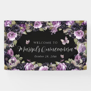Gothic Purple & Black Moody Florals Quinceañera Banner