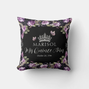Gothic Purple & Black Moody Florals Quinceañera Cushion