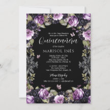 Gothic Purple & Black Moody Florals Quinceañera
