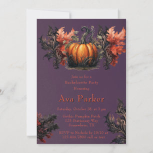 Gothic Purple Black Pumpkin Bachelorette Party Invitation