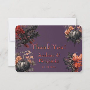 Gothic Purple Black Pumpkin Floral Thank You Card