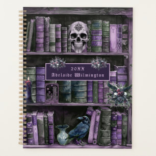 Gothic Purple Bookshelf Skull Personalised Planner