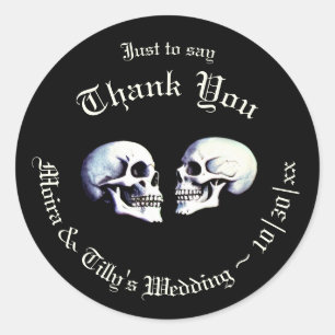 Gothic Purple Dancing Skeletons Wedding Favour Classic Round Sticker