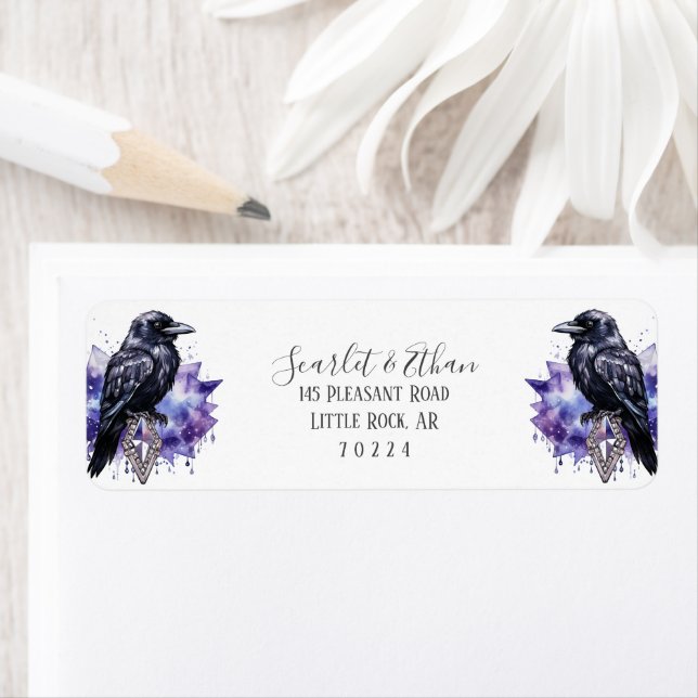 Gothic Purple Diamond & Black Feather Return Address Label (Insitu)
