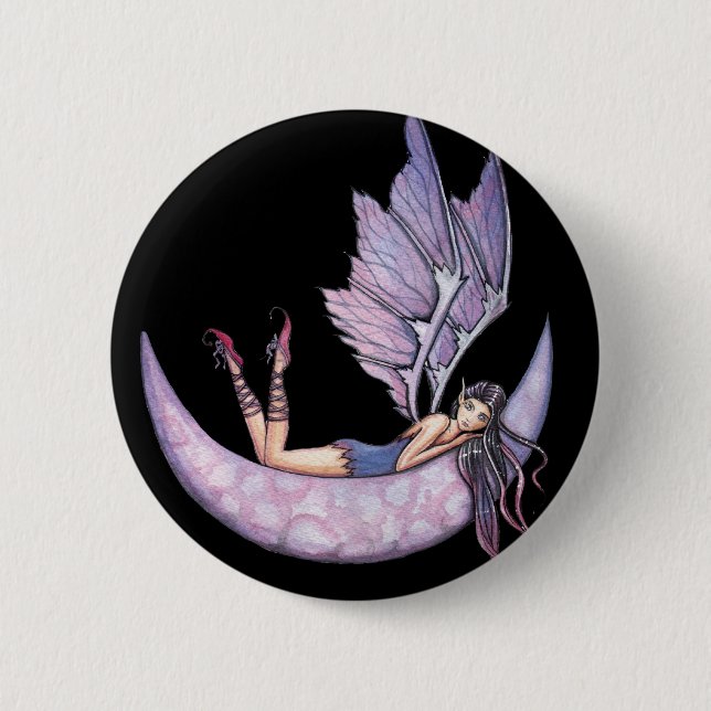 Gothic Purple Fairy Button Pin by Molly Harrison (Front)