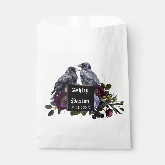 Gothic Purple Floral Bouquet  with Ravens Favour Bag (Front)
