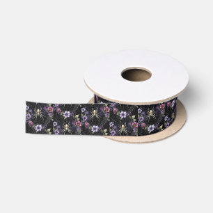Gothic Purple Floral Spider Web Handfasting Satin Ribbon