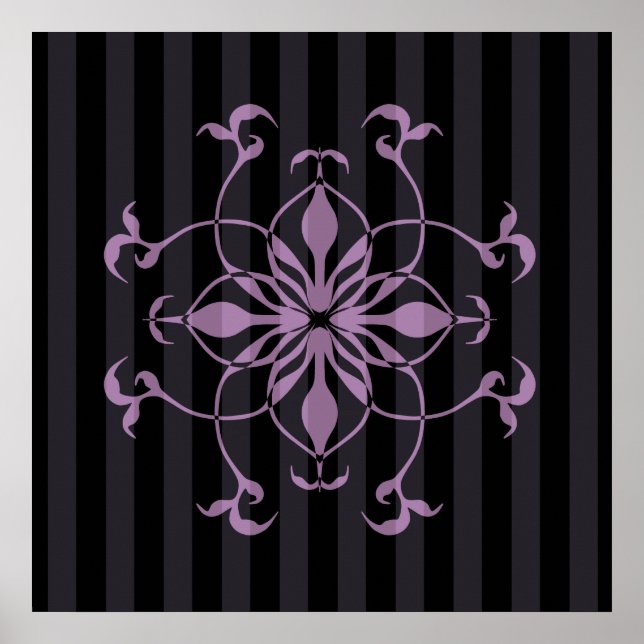 Gothic purple flower on dark stripes poster (Front)