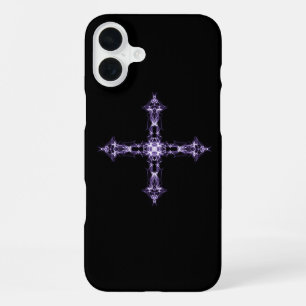 Gothic Purple Fractal Cross iPhone Case