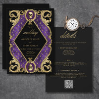 Gothic Purple & Gold Skull Frame Two Sided