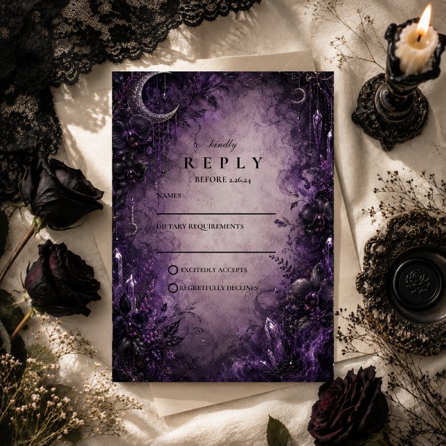 Gothic Purple Goth Wedding RSVP Card (Creator Uploaded)