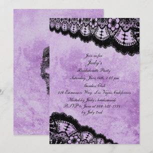 Gothic Purple Grunge Black Lace Bachelorette Party Invitation