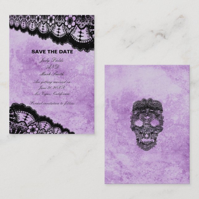 Gothic Purple Grunge Black Lace Save The Date Card (Front/Back)