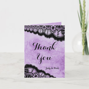Gothic Purple Grunge Black Lace Wedding Thank You Card