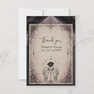 Gothic Purple Mediaeval Rose Skull Moon Wedding Thank You Card
