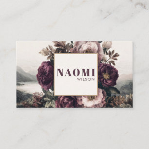 Gothic Purple Peony Lake Landscape Gold Frame Business Card