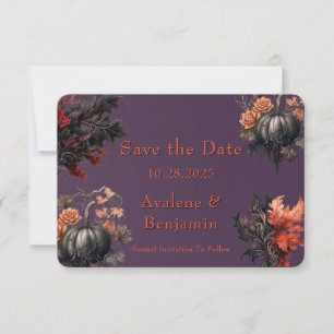 Gothic Purple Pumpkin Floral Save The Date Card