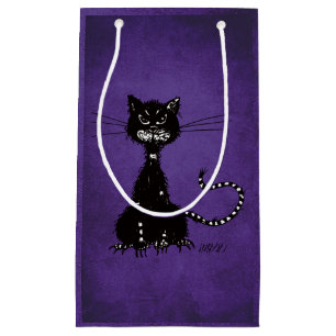 Gothic Purple Ragged Evil Black Cat Small Gift Bag