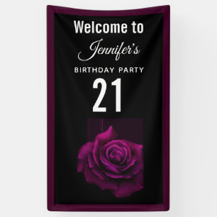 Gothic Purple-Red Rose Flower Birthday Welcome Banner