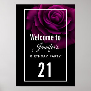 Gothic Purple-Red Rose Flower Birthday Welcome Poster