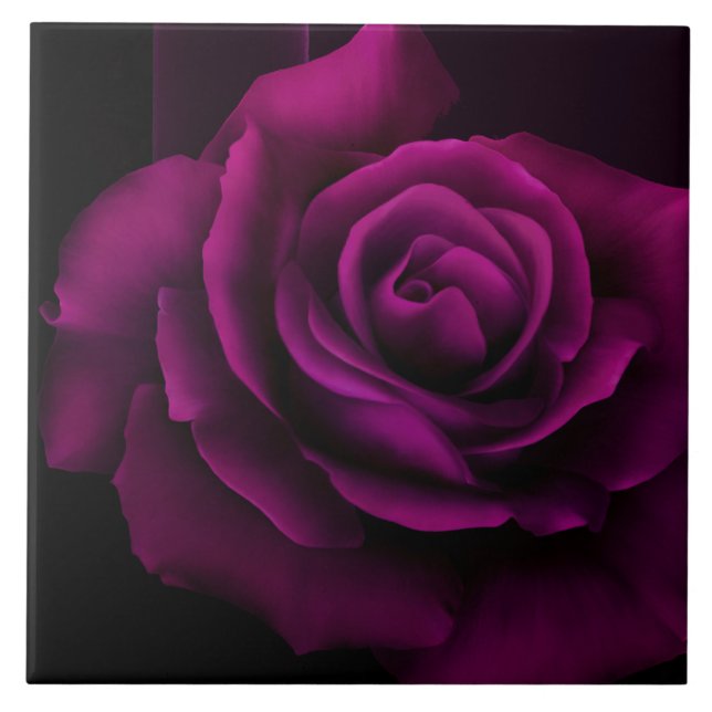 Gothic Purple-Red Rose Flower Ceramic Tile (Front)