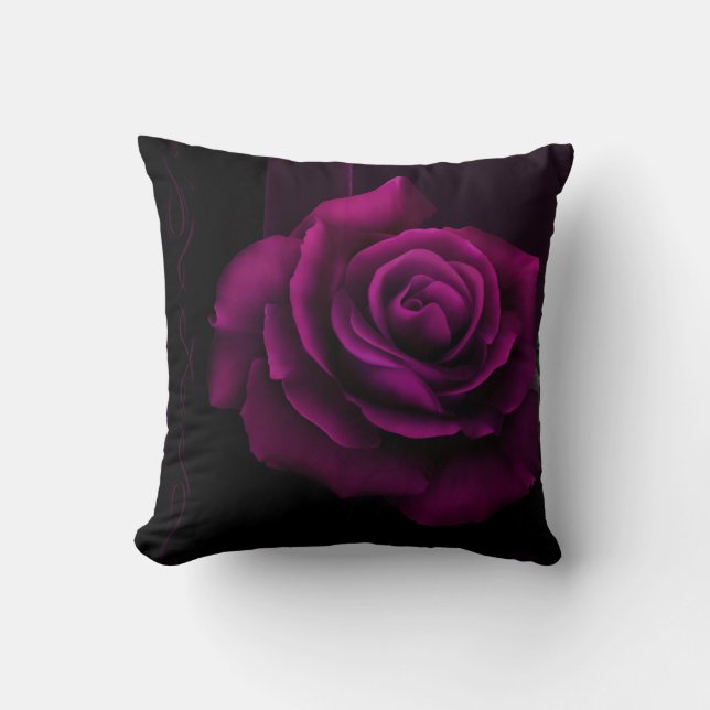 Gothic Purple Red Rose Flower Cushion (Front)
