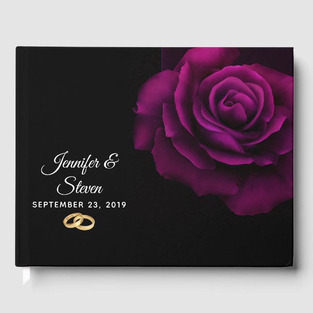 Gothic Purple-Red Rose Flower Guest Book (Front)