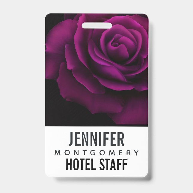 Gothic Purple-Red Rose Flower ID Badge (Front)