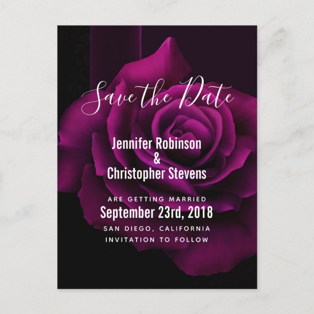 Gothic Purple-Red Rose Flower Save the Date Postcard (Front)