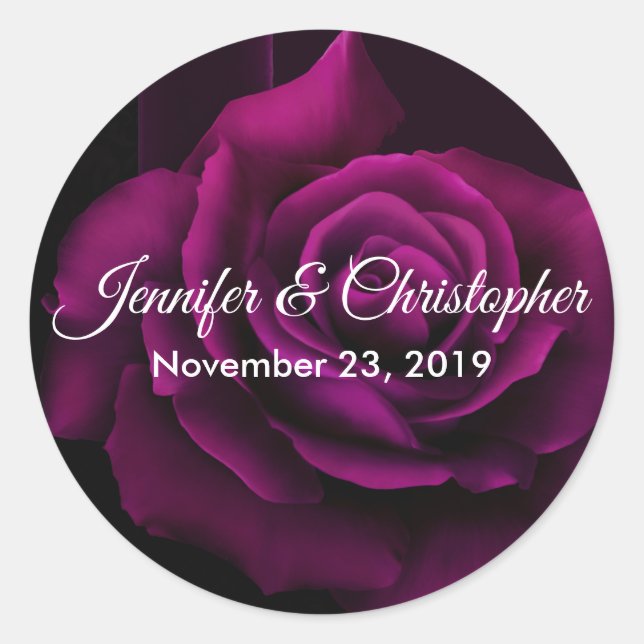 Gothic Purple-Red Rose Flower Wedding Classic Round Sticker (Front)