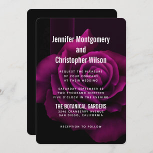 Gothic Purple-Red Rose Flower Wedding Invitation