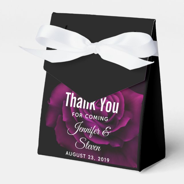 Gothic Purple-Red Rose Flower Wedding Thank You Favour Box (Front Side)