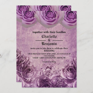  Gothic Purple Rose  Wedding  Invitation